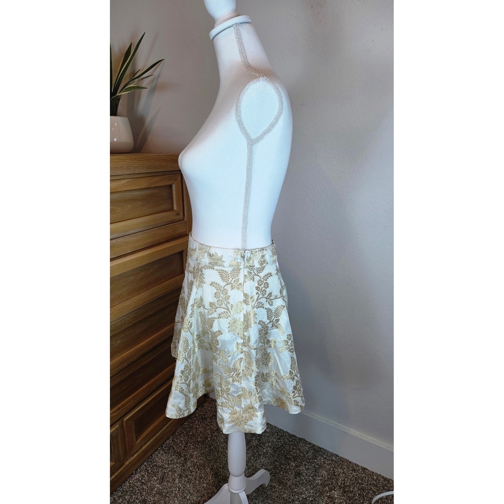 by TiMo White Gold Metallic Floral Brocade Mini Skirt Womens Size S Luxe Elegant - Picture 11 of 13